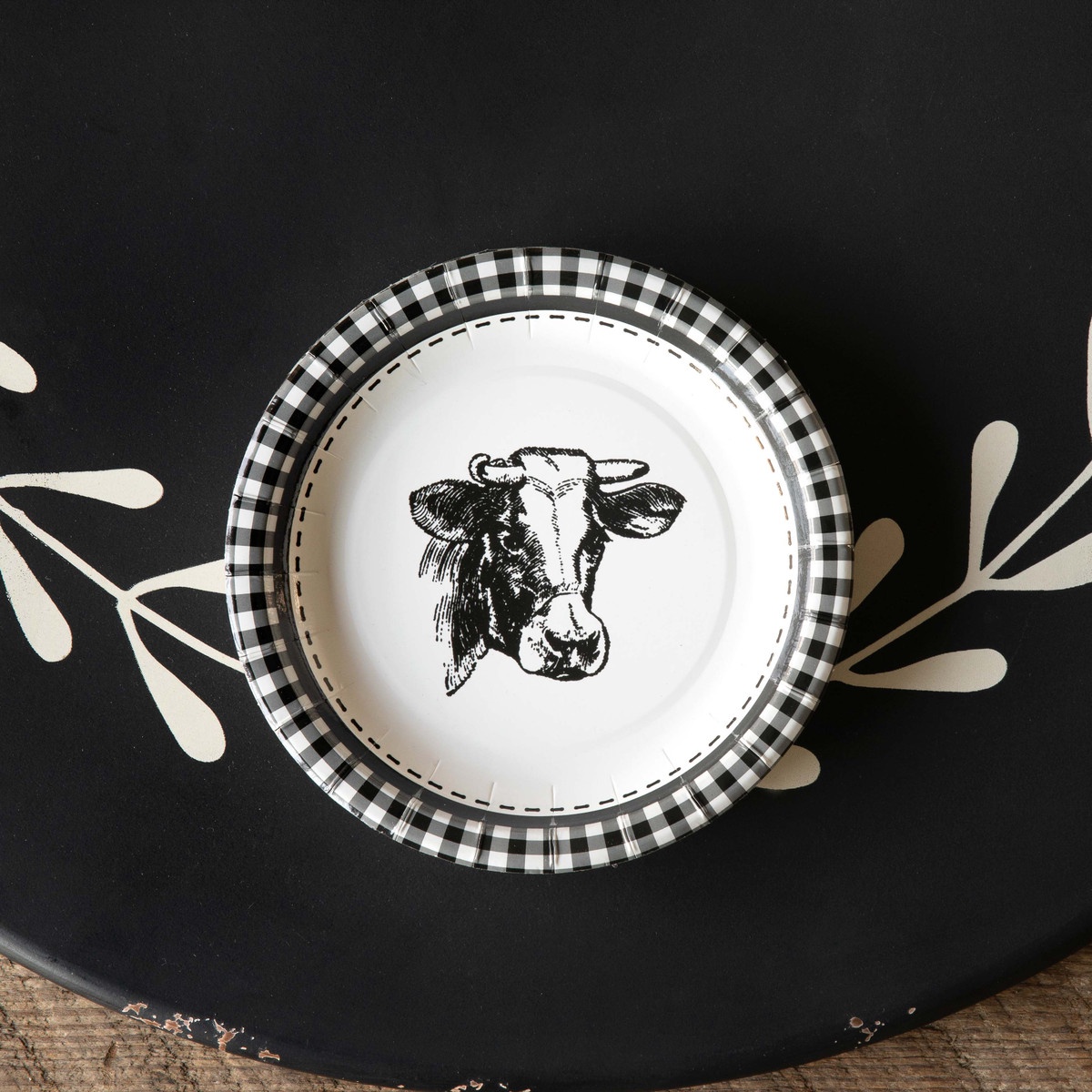 Black & White Cow Paper Salad & Dessert Plates, 7", Package of 8