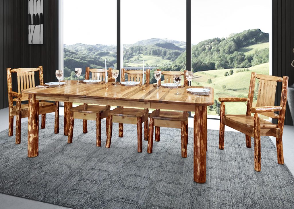 Dining Table 4 post w 2 leaves Stain & Lacquered 2.13m