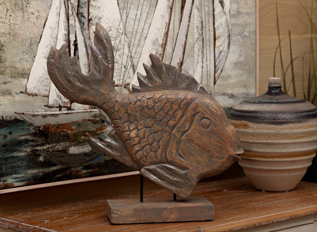 Nordak Carved Wood Fish Statuary
