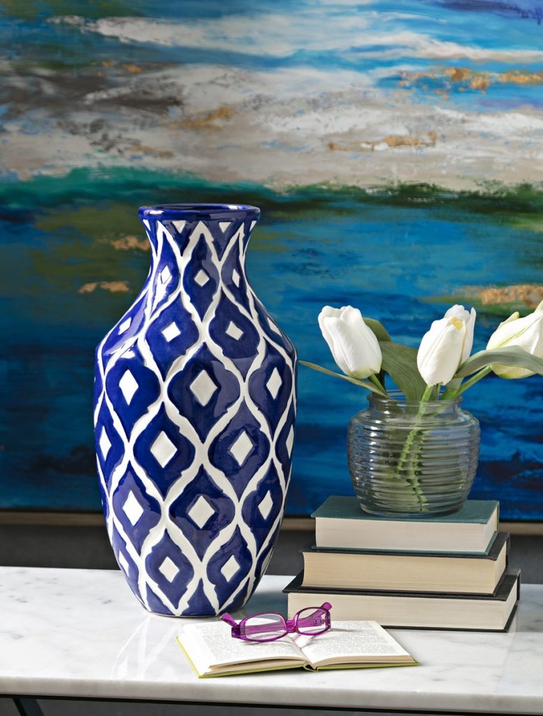 Maine Tall Blue and White Vase