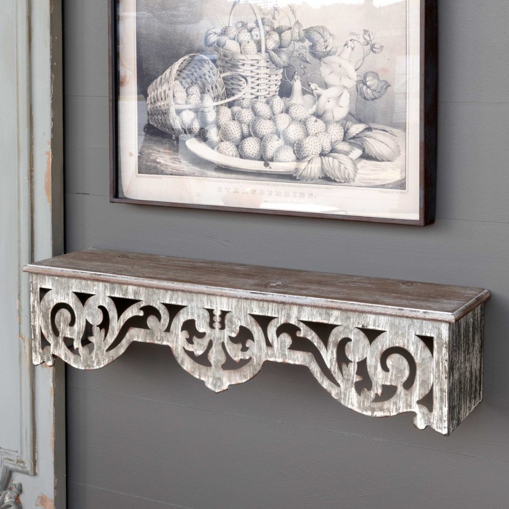 Wood & Metal Filigree Wall Shelf