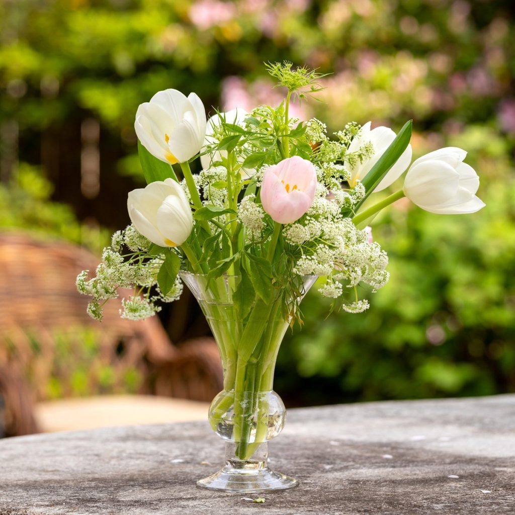 Etched Glass Trumpet Vase
