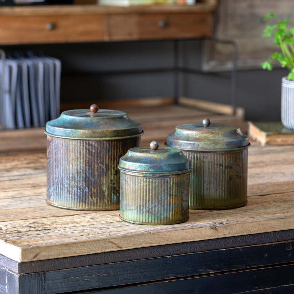 Patina Lidded Canisters-Set of 3