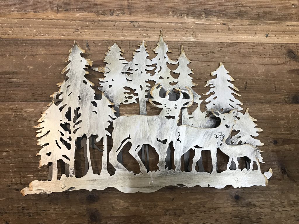 Antique Silver Layered Forest with Deer Wall Decor