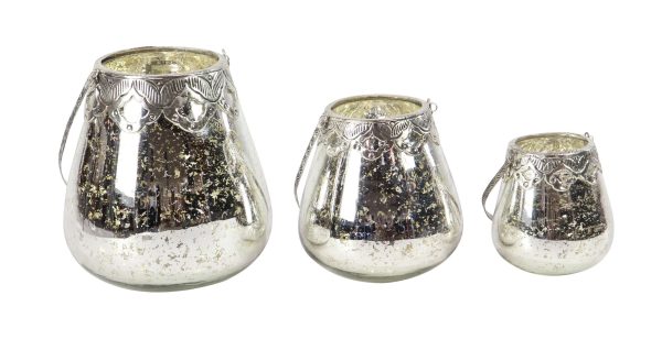 SILVER GLASS GLAM CANDLE HOLDER, SET OF 3
