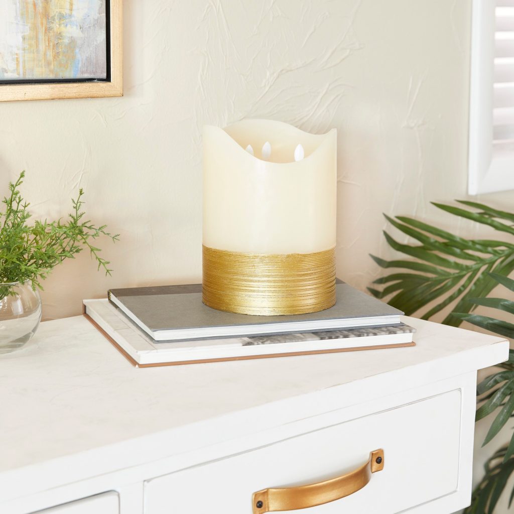 WHITE WAX TRADITIONAL FLAMELESS CANDLE, 6 X 8″