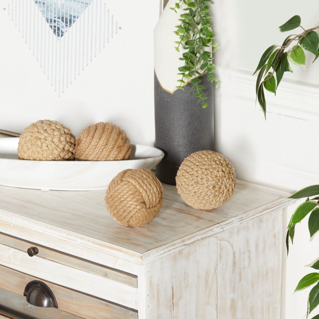 BROWN JUTE COASTAL ABSTRACT ORBS & VASE FILLER, SET OF 4