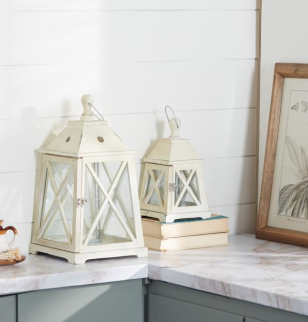 WHITE TIMBER LIGHTHOUSE STYLE CANDLE LANTERN-S