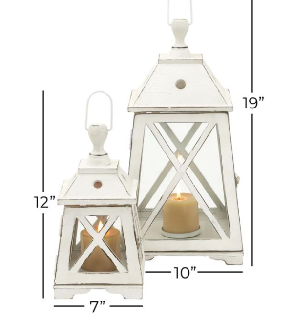 WHITE TIMBER LIGHTHOUSE STYLE CANDLE LANTERN-S - Image 2