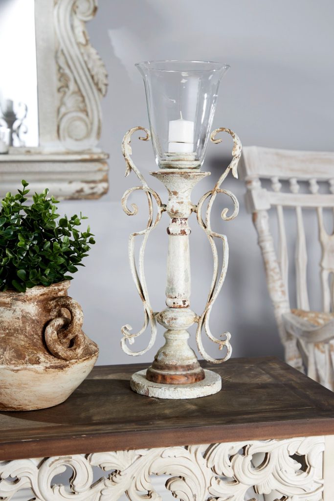 WHITE IRON VINTAGE CANDLESTICK HOLDER-small