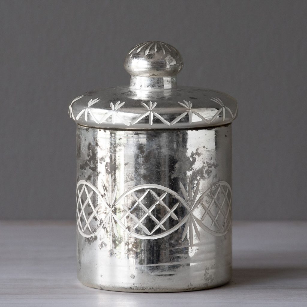 Mercury Glass Etched Cylinder With Lid