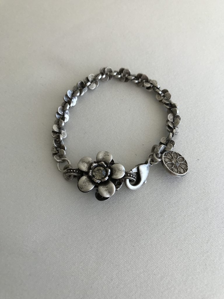 Silver Retro Serenity Flower Bracelet