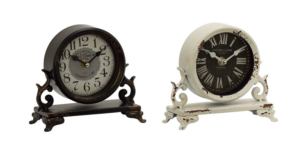 BLACK FACE METAL VINTAGE ANALOG CLOCK, 2 ASSORTED