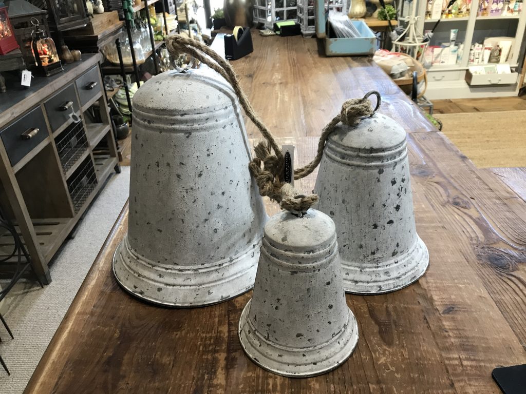 Tin Porch Bells, Whitewash, Set of 3