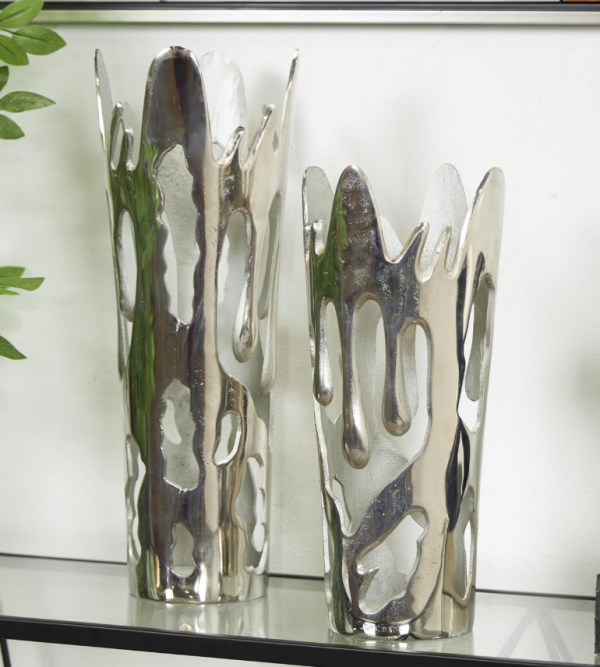 Silver Abstract Drip Decorative Vase-lge