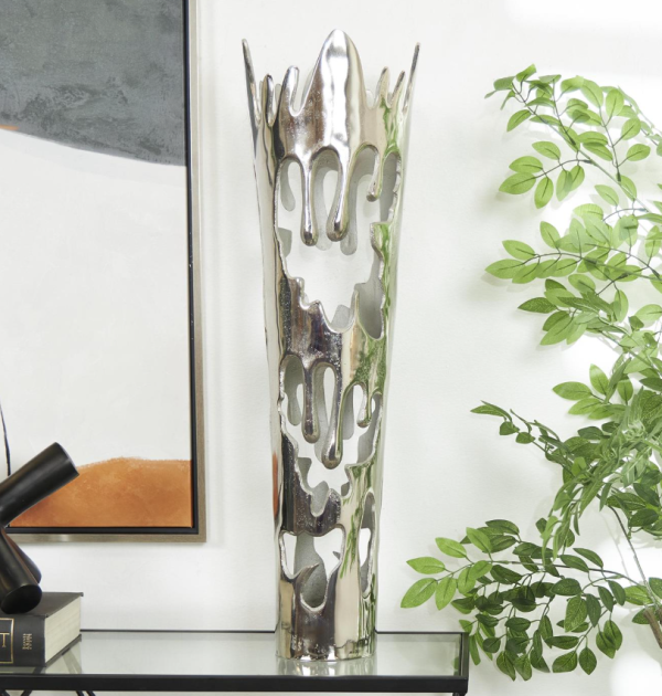 Silver Abstract Drip Decorative Vase-TALL