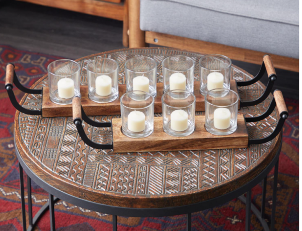 Wood 5 Tealight Glass Candelabra
