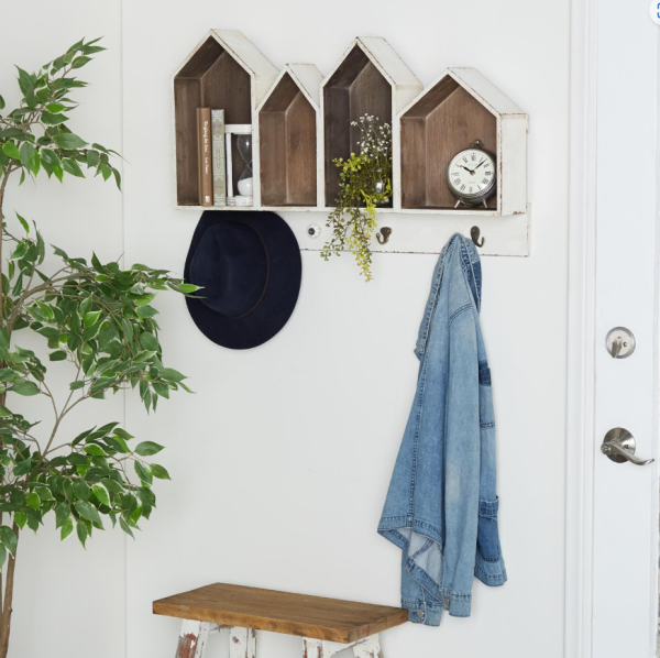 White Wall Shelf with Hooks