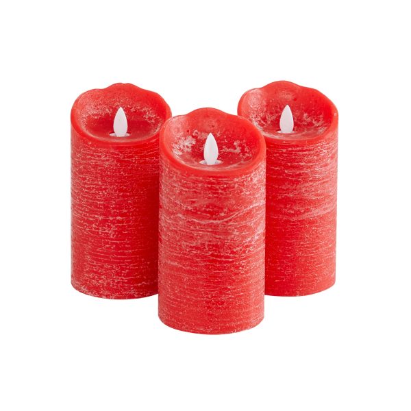 ROUND RED FROSTED PILLAR FLAMELESS LED CANDLES WITH REMOTE, SET OF 3: - Image 2
