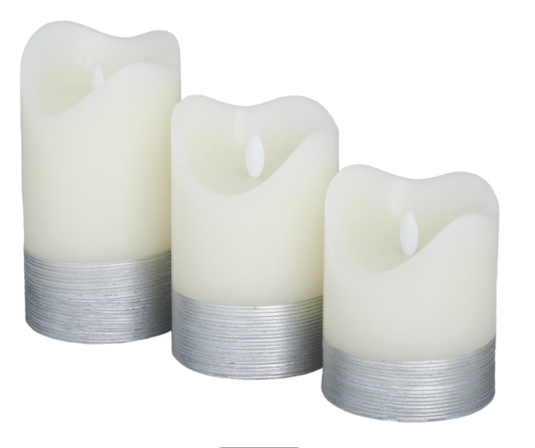 Cream Wax Silver Base Indoor Outdoor Flameless Candles - Image 3