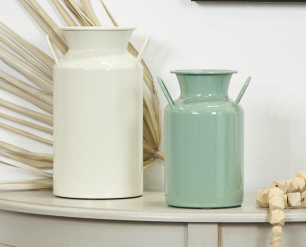 Teal Metal Jug Vase with Handles