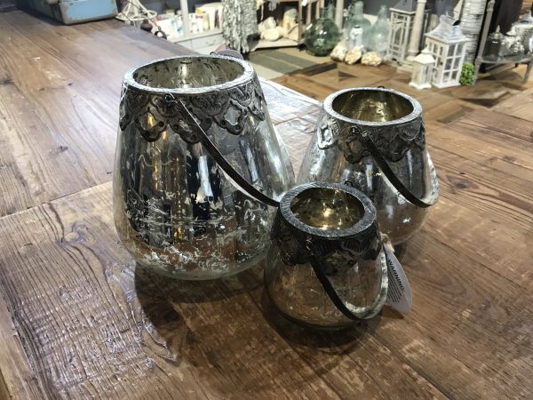 SILVER GLASS GLAM CANDLE HOLDER-lge