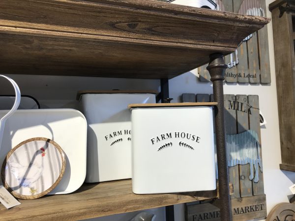 WHITE METAL FARMHOUSE CANISTER-LGE