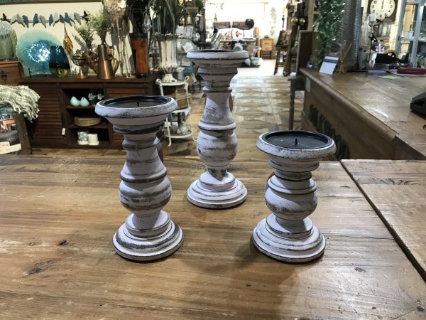 WOOD TURNED STYLE PILLAR CANDLE HOLDER _large