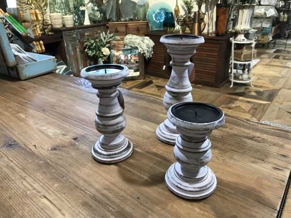 WOOD TURNED STYLE PILLAR CANDLE HOLDER-Small
